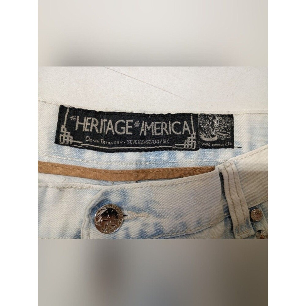 Heritage American Acid Washed Jeans Men's Sz 42/34 Straight Leg Distressed 1776 - Picture 8 of 14